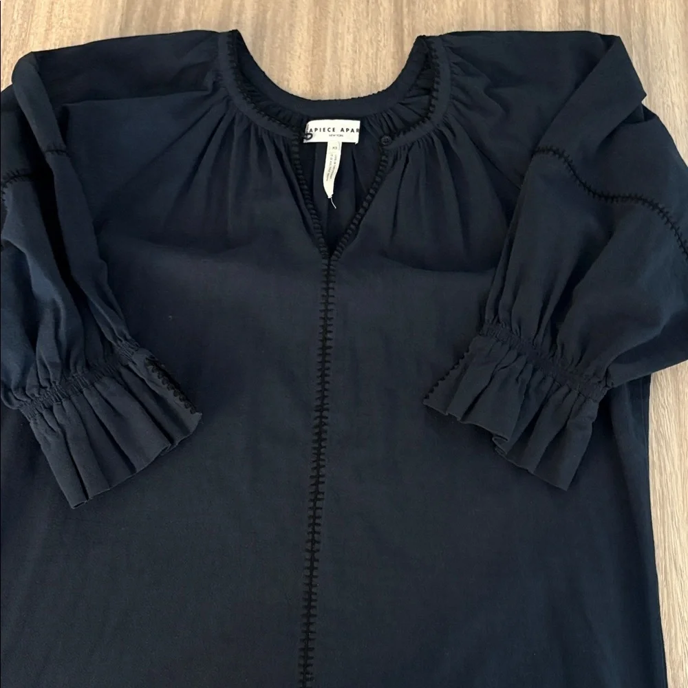 Apiece Apart Maria Mini Dress Puff Gathered Sleeves Women’s Size XS Navy Blue